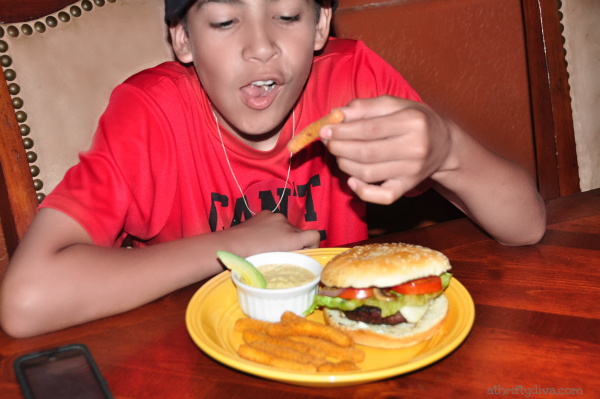 burger with Homestyle Chicken Fries and avocado ranch dip burger with Homestyle Chicken Fries and avocado ranch dip