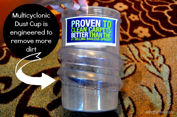Multicyclonic dust cup is engineered to remove more dirt eureka AirSpeed ONE Turbo carpet cleaner lightweight vacuum cleaner