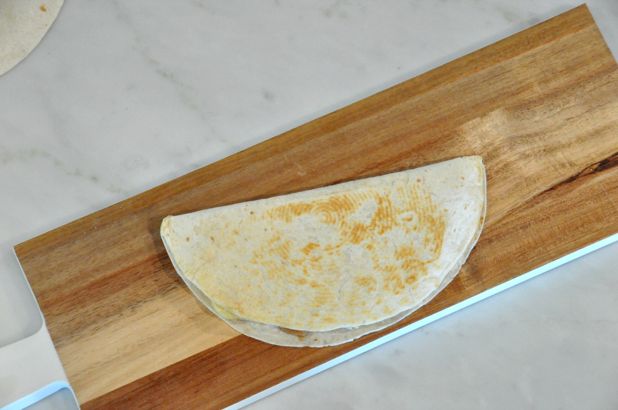 Dia del niño! Sweet Plantain Quesadilla Recipe #ConMasSabor cut quesadilla in 3 pieces