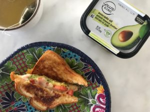 Pure Blends Avocado oil plant based butter for a tomato and avocado grilled cheese sandwich