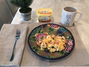 My favorite dish with I Can't Believe It's Not Butter scrambed eggs and veggies